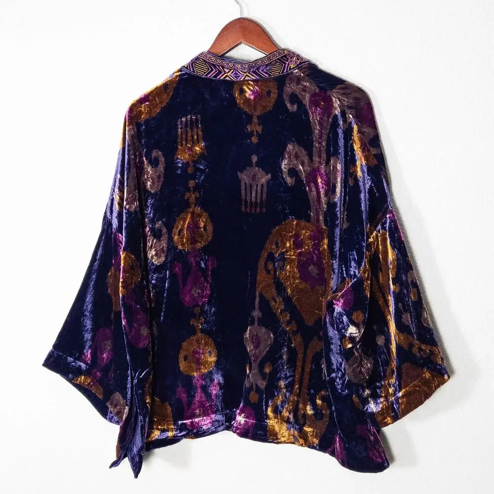 Chico’s Women’s Kimono L/XL Boho Luxe Velvet Burnout Eclectic Grandmacore Global - Picture 2 of 8